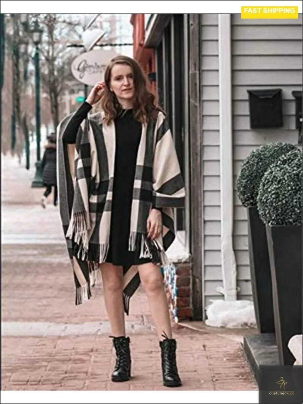 Plaid Poncho Cape Shawl Wrap Women Travel Winter Warm Wool Blend